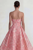 Blush Jacquard Strapless A Line Midi Dress