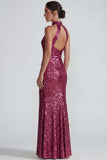 Sparkly Golden Halter Sequins Sheath Long Formal Dress