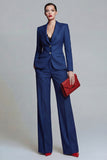 Dark Blue Notch Lapel 2 Piece Single Breasted Work Suits