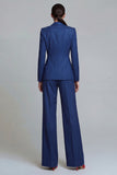 Dark Blue Notch Lapel 2 Piece Single Breasted Work Suits