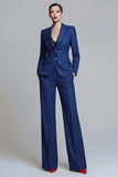 Dark Blue Notch Lapel 2 Piece Single Breasted Work Suits