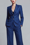 Dark Blue Notch Lapel 2 Piece Single Breasted Work Suits