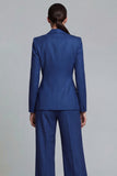 Dark Blue Notch Lapel 2 Piece Single Breasted Work Suits