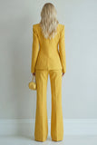 Peak Lapel 2 Piece Yellow Slim Fit One Button Prom Suits