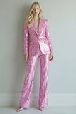 Sparkly Pink 2 Piece Notched Lapel Singel Breasted Women's Prom Suits