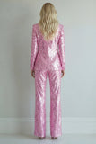 Sparkly Pink 2 Piece Notched Lapel Singel Breasted Women's Prom Suits