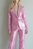 Sparkly Pink 2 Piece Notched Lapel Singel Breasted Women's Prom Suits
