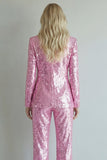 Sparkly Pink 2 Piece Notched Lapel Singel Breasted Women's Prom Suits