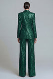 Dark Green Sequins Peak Lapel 2 Piece Double Breasted Women's Prom Suits