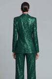 Dark Green Sequins Peak Lapel 2 Piece Double Breasted Women's Prom Suits