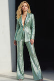 Sparkly Green Peak Lapel 2 Piece Sequin Women's Prom Suits