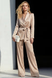 Champagne 2 Piece Peak Lapel One Button Work Suits with Belt