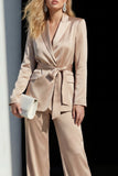 Champagne 2 Piece Peak Lapel One Button Work Suits with Belt
