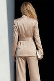 Champagne 2 Piece Peak Lapel One Button Work Suits with Belt