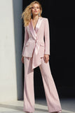 2 Piece Pink Peak Lapel Women's Work Suits with Sash