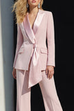 2 Piece Pink Peak Lapel Women's Work Suits with Sash