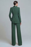 Dark Green Shawl Lapel 2 Piece Women's Work Suits with Pockets