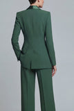 Dark Green Shawl Lapel 2 Piece Women's Work Suits with Pockets