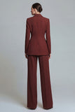 2 Piece Peak Lapel Burnt Orange Women's Work Suits with Pockets