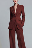 2 Piece Peak Lapel Burnt Orange Women's Work Suits with Pockets