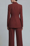 2 Piece Peak Lapel Burnt Orange Women's Work Suits with Pockets