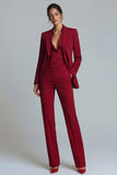 Burgundy 2 Piece Peak Lapel Women's Work Suits