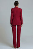 Burgundy 2 Piece Peak Lapel Women's Work Suits