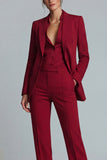 Burgundy 2 Piece Peak Lapel Women's Work Suits