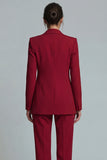 Burgundy 2 Piece Peak Lapel Women's Work Suits