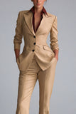Kahki Single Breasted Nothed Lapel Women's Work Suits
