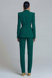 Women's Dark Green Peak Lapel 2-piece Work Suits with Belt