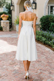 White A Line Lace Halter Midi Wedding Dress