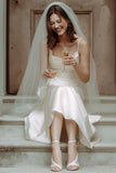 White Spaghetti Straps Satin Mermaid Long Wedding Dress