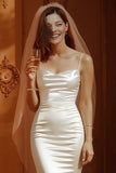 White Spaghetti Straps Satin Mermaid Long Wedding Dress