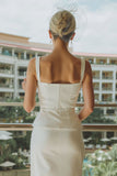 White Satin Sheath Square Neck Long Wedding Dress