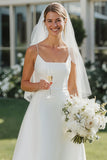 White Spaghetti Straps Midi A Line Wedding Dress