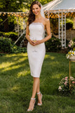 White Lace Spaghetti Straps Bodycon Midi Wedding Dress