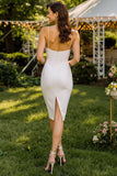 White Lace Spaghetti Straps Bodycon Midi Wedding Dress