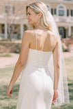 White Spaghetti Straps Sheath Midi Wedding Dress