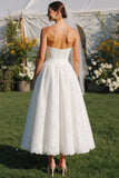 White Lace A Line Strapless Long Wedding Dress