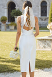 Lace White Satin Sheath Midi Wedding Dress