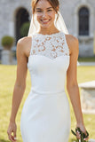 Lace White Satin Sheath Midi Wedding Dress