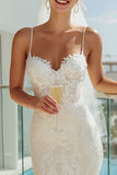 Spaghetti Straps Lace White Sheath Wedding Dress
