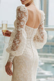 Lace Apricot Strapless Sheath Long Wedding Dress with Long Sleeves
