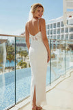 Lace Ivory Sheath Spaghetti Straps Long Wedding Dress