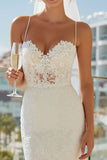Ivory Lace Sheath Spaghetti Straps Midi Wedding Dress