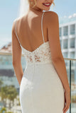 Ivory Lace Sheath Spaghetti Straps Midi Wedding Dress