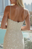Spakly Ivory Spaghetti Straps Sequins Bodycon Wedding Dress