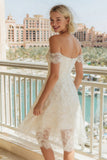 Ivory Lace Off the Shoulder A Line Wedding Dress