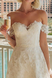 Ivory Lace Off the Shoulder A Line Wedding Dress